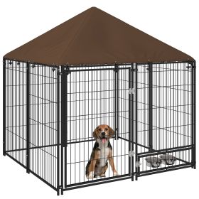 PawHut Outside Dog Kennel, 4.6' x 4.6' x 5' Puppy Play Pen with Canopy, Garden Playpen Fence Crate Enclosure Cage with Rotating Bowl, Black PawHut Outside Dog Kennel, 4.6' x 4.6' x 5' Puppy Play Pen with Canopy, Garden Playpen Fence Crate Enclosure Cage with Rotating Bowl, Black